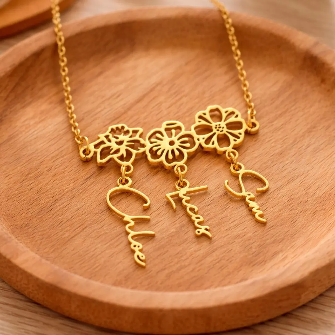 Personalized Birth Flower Necklace (1–8 Names) | Family Jewelry Gift - Image 3