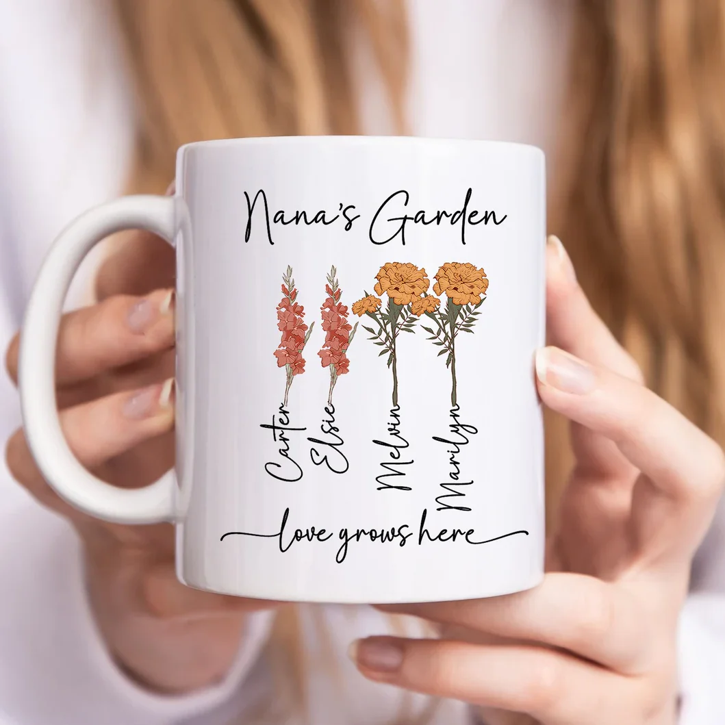 Personalized Birth Flowers Vase - Custom Family Names Vase/Pot/Mug, Plant Lover Gift - Image 3