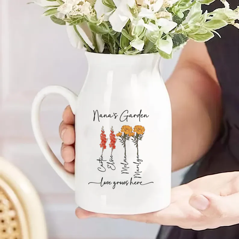 Personalized Birth Flowers Vase - Custom Family Names Vase/Pot/Mug, Plant Lover Gift - Image 4