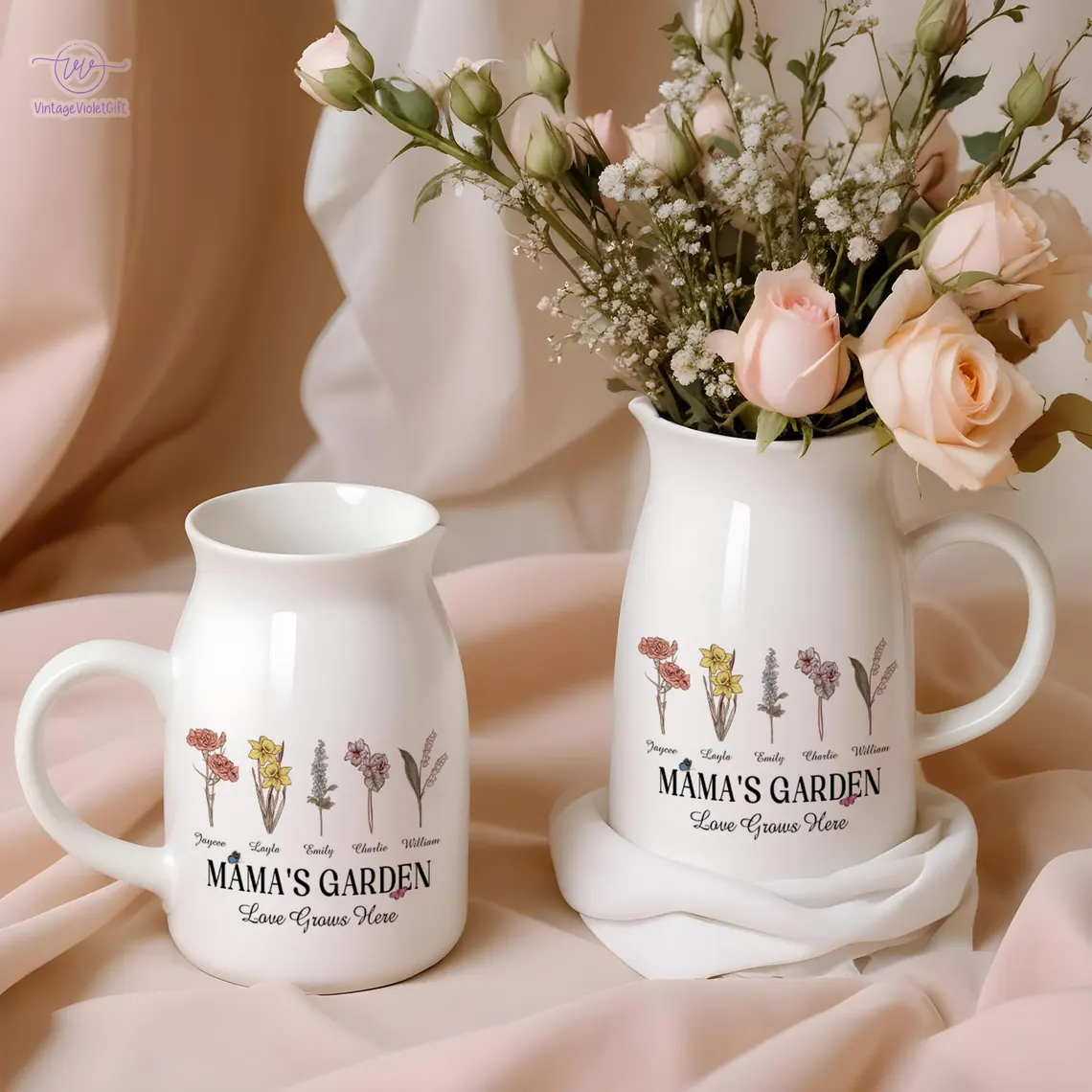Personalized Birth Flowers Vase - Custom Family Names Vase/Pot/Mug, Plant Lover Gift - Image 6