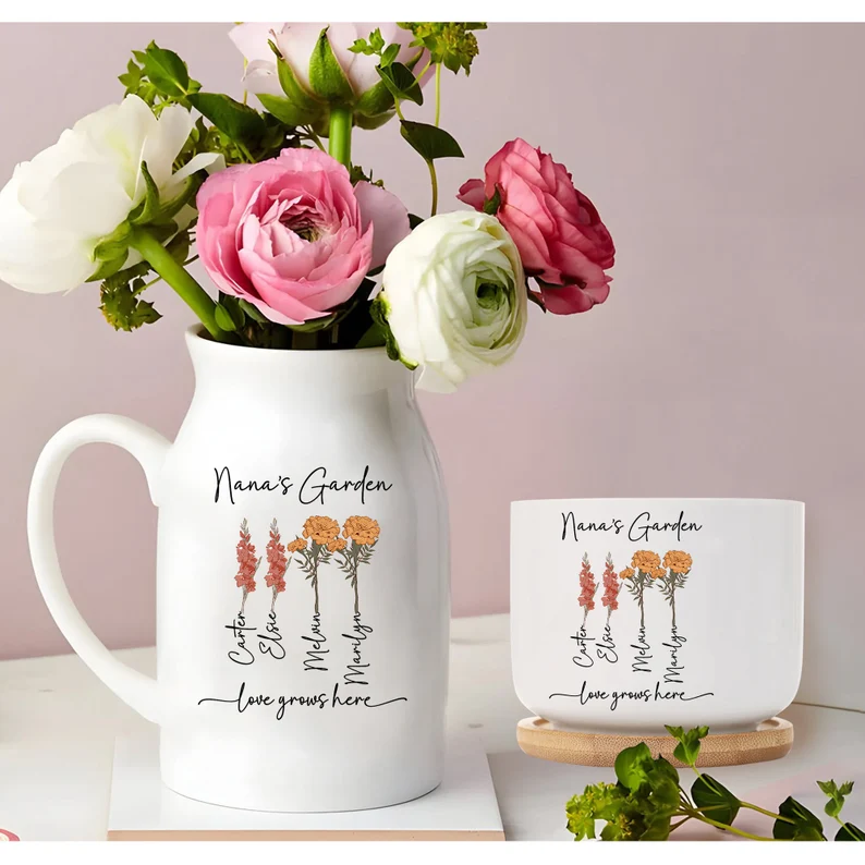 Personalized Birth Flowers Vase - Custom Family Names Vase/Pot/Mug, Plant Lover Gift - Image 7