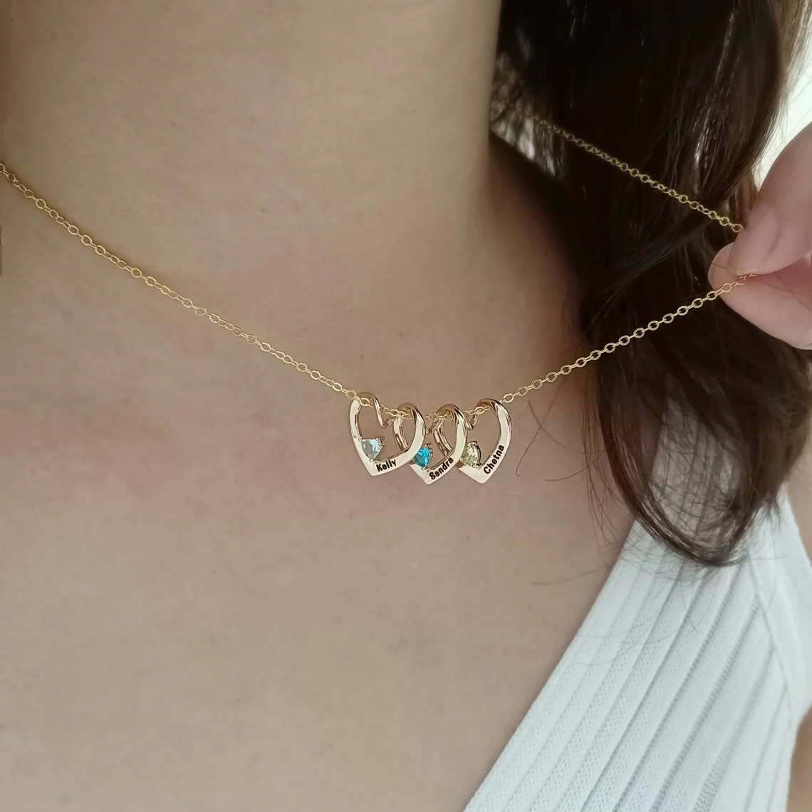 Personalized Birthstone Family Name Jewelry | Custom Heart Necklace or Bangle - Image 2
