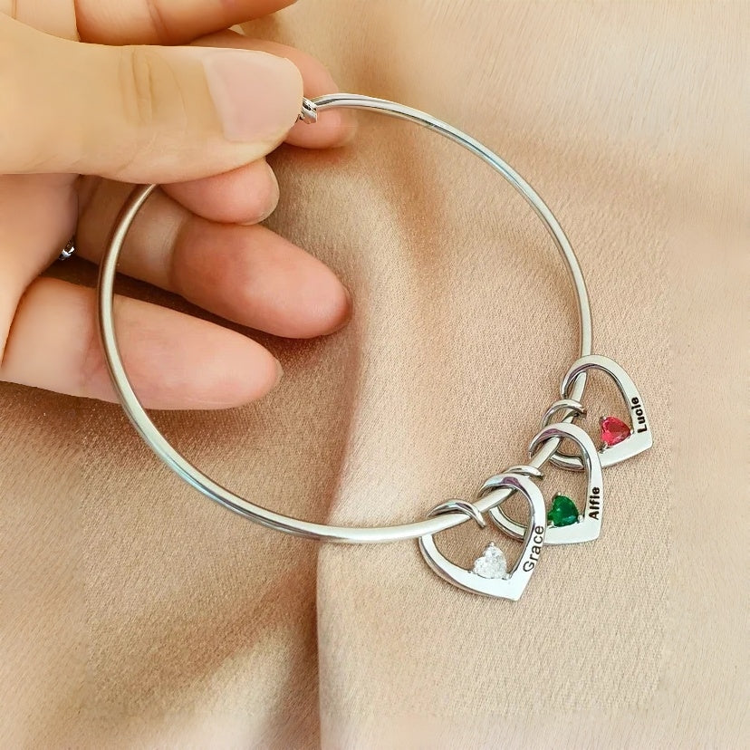 Personalized Birthstone Family Name Jewelry | Custom Heart Necklace or Bangle - Image 4