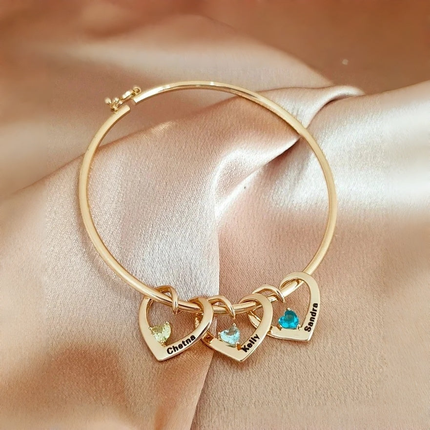 Personalized Birthstone Family Name Jewelry | Custom Heart Necklace or Bangle - Image 5