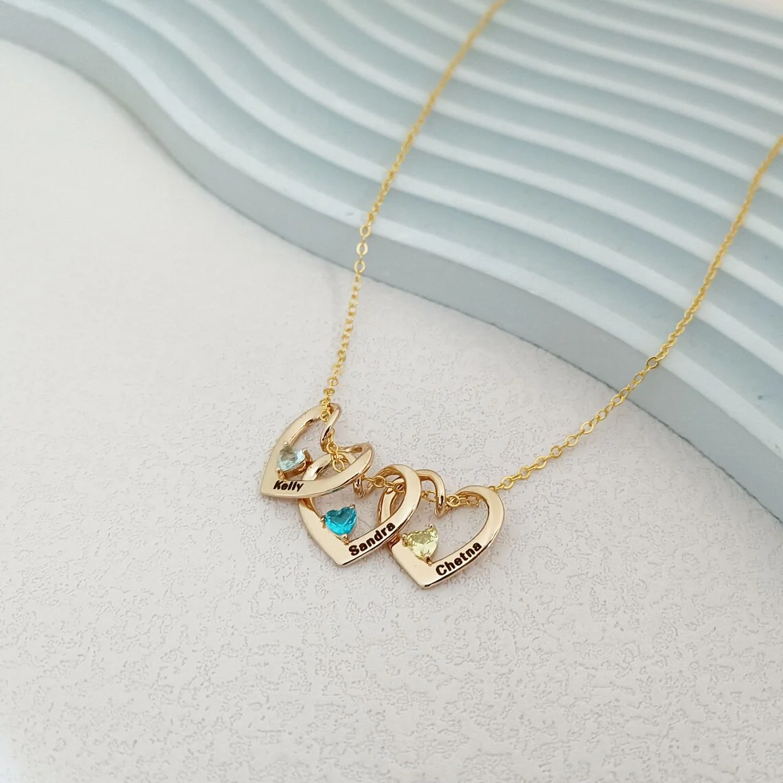 Personalized Birthstone Family Name Jewelry | Custom Heart Necklace or Bangle - Image 7