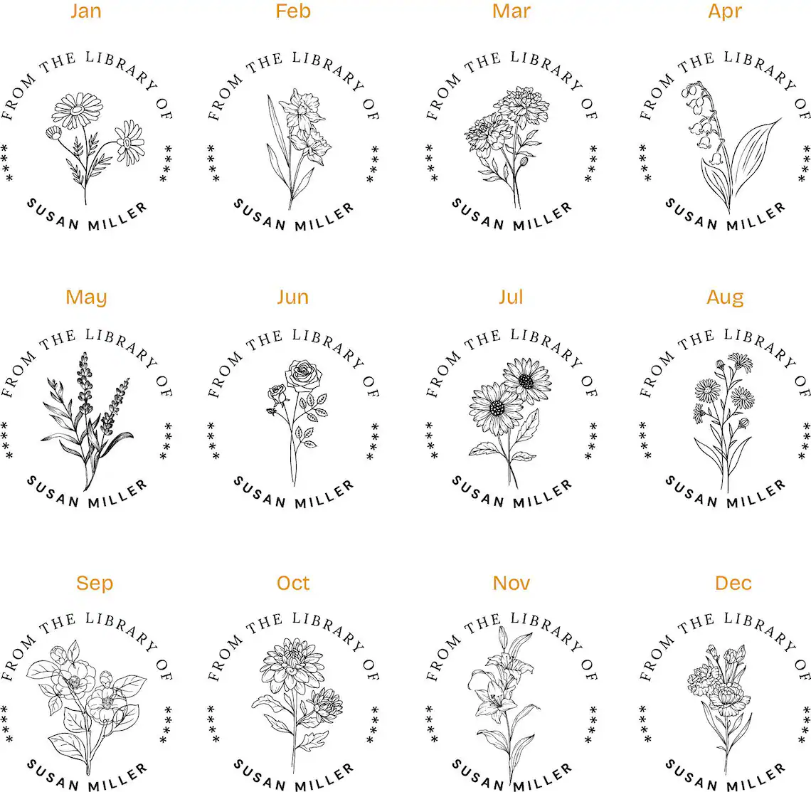 Personalized Book Stamp | Custom Birth Flower & Ex Libris Stamp | Gift for Book Lovers - Image 3