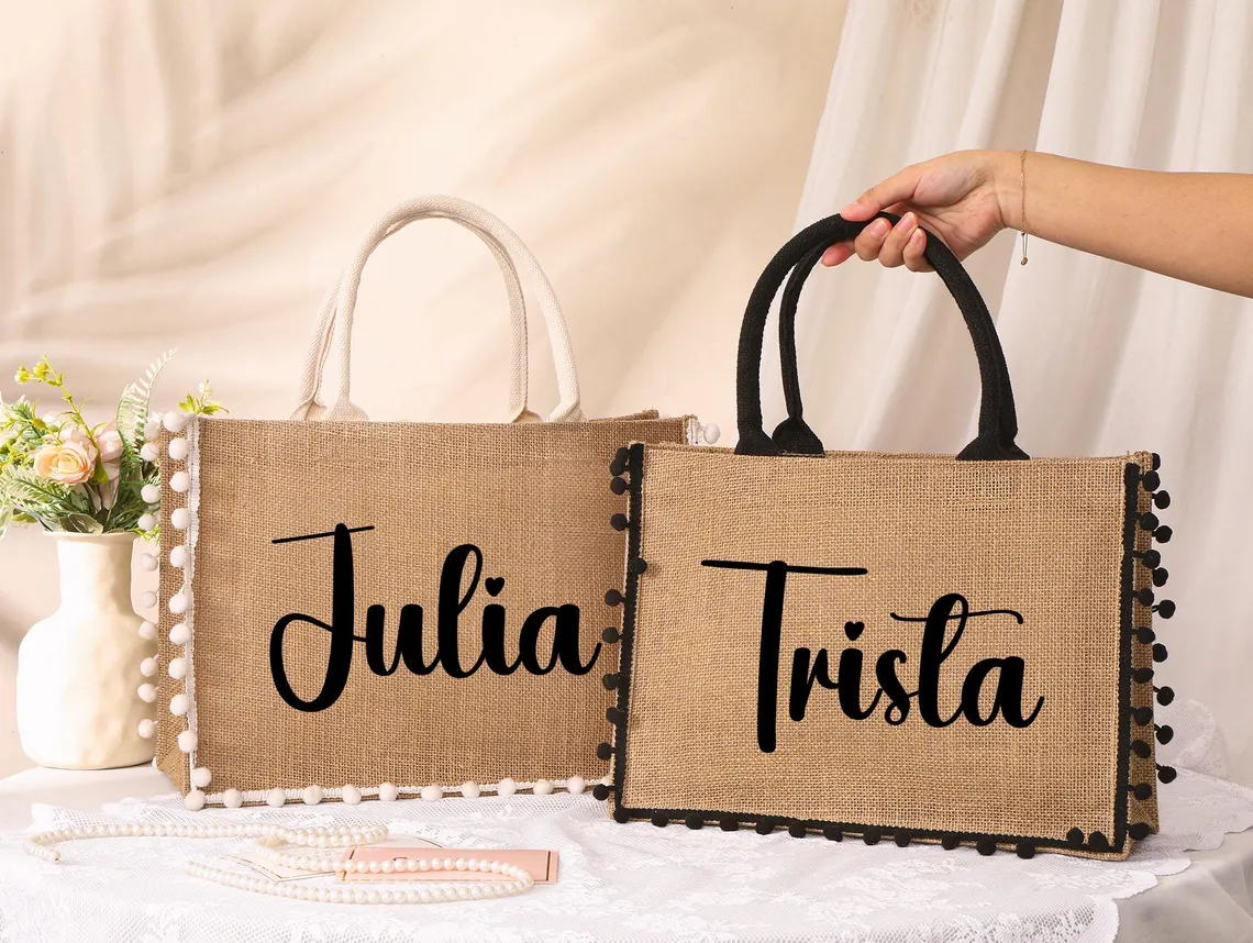 Personalized Bridesmaid Jute Tote Bag – Custom Burlap Gift - Image 4