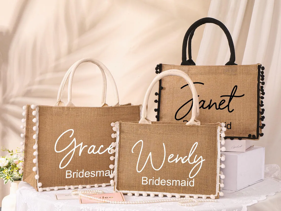 Personalized Bridesmaid Jute Tote Bag – Custom Burlap Gift - Image 7