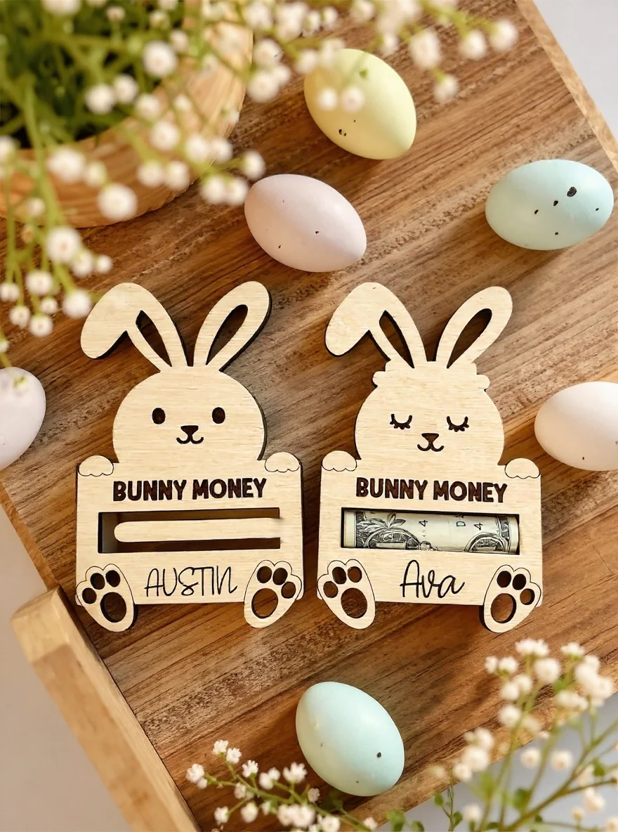 Personalized Bunny Money Holder Easter Basket Gift Tag - Image 2