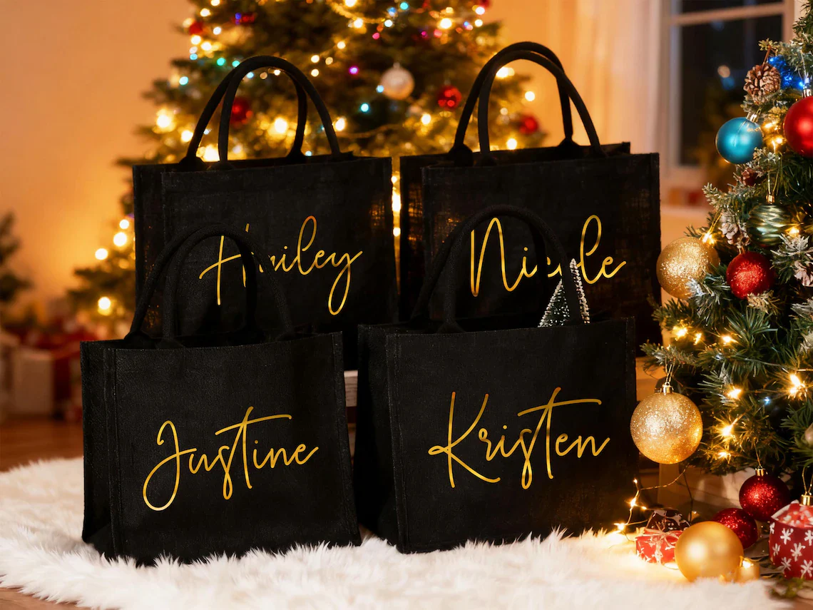 Personalized Burlap Christmas Gift Bag | Custom Red Holiday Gift Sack - Image 3