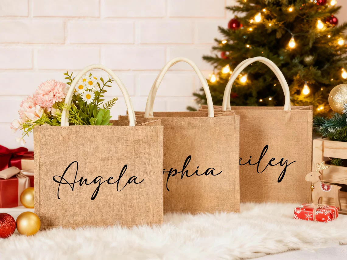 Personalized Burlap Christmas Gift Bag | Custom Red Holiday Gift Sack - Image 4