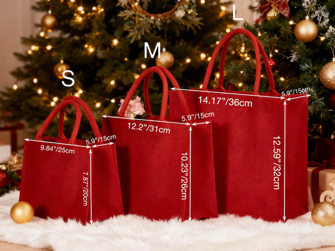 Personalized Burlap Christmas Gift Bag | Custom Red Holiday Gift Sack - Image 6