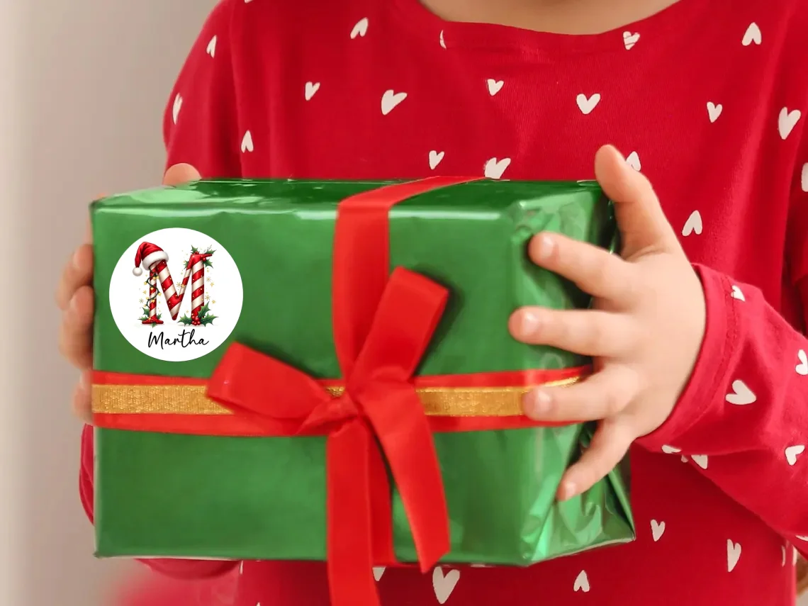 Personalized Candy Cane Christmas Name Labels – Festive Gift Stickers - Image 2