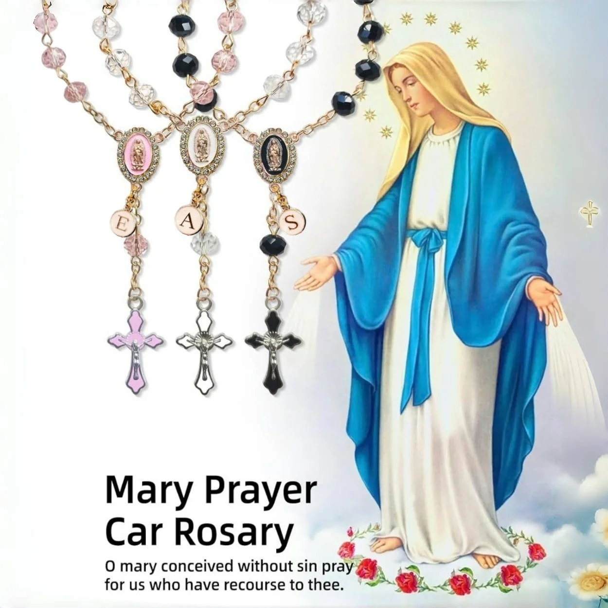 Personalized Car Rosary – Virgin of Guadalupe Rearview Mirror Charm - Image 5