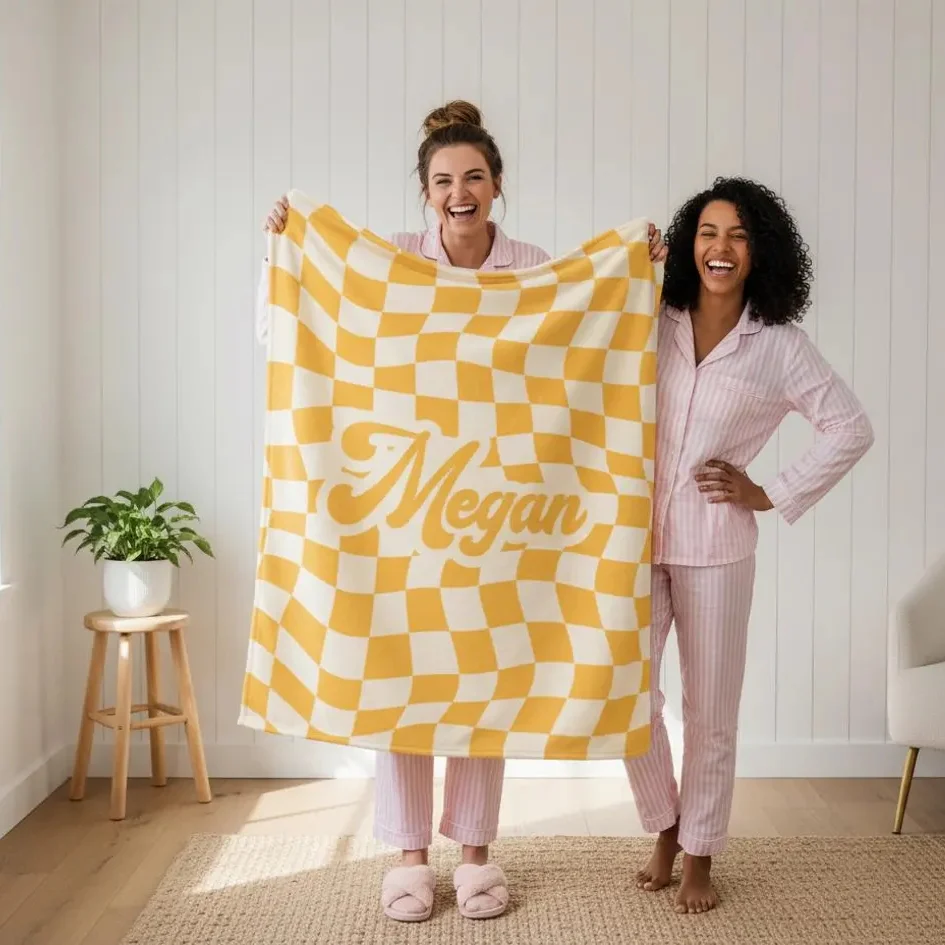 Personalized Checkerboard Blanket – Custom Name Sherpa & Flannel Throws - Image 3