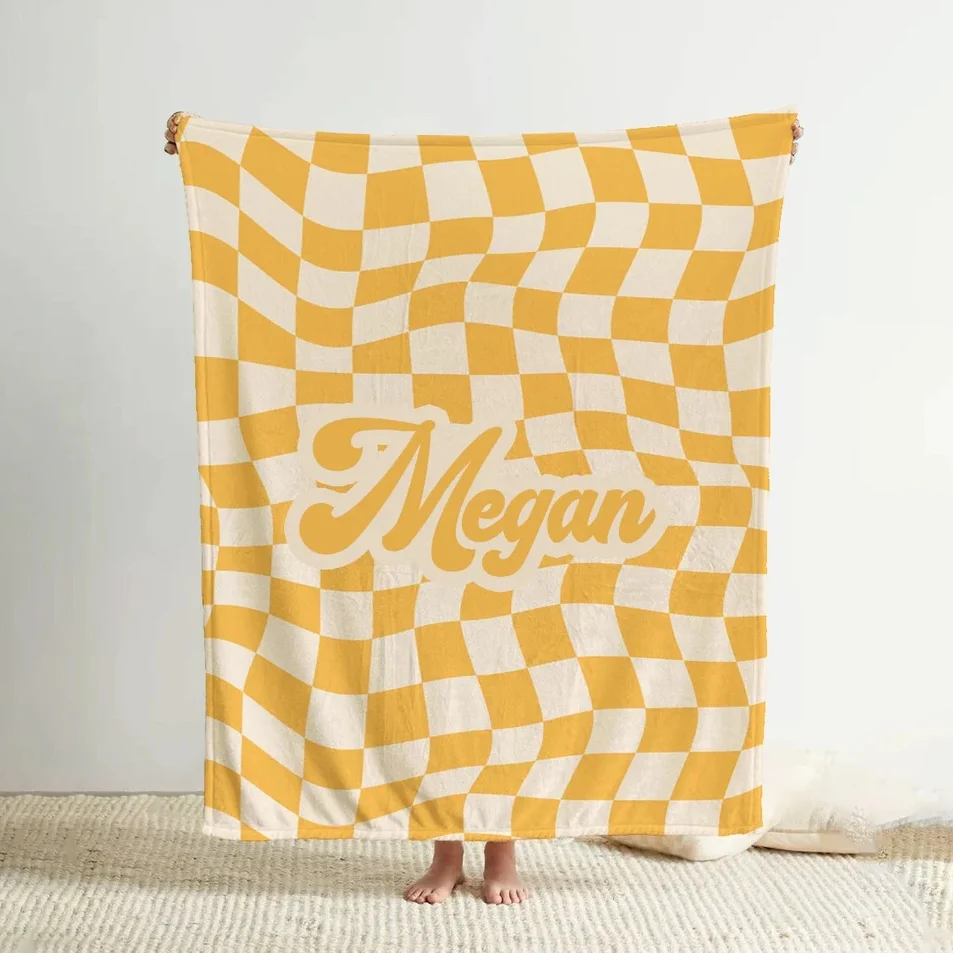 Personalized Checkerboard Blanket – Custom Name Sherpa & Flannel Throws - Image 4