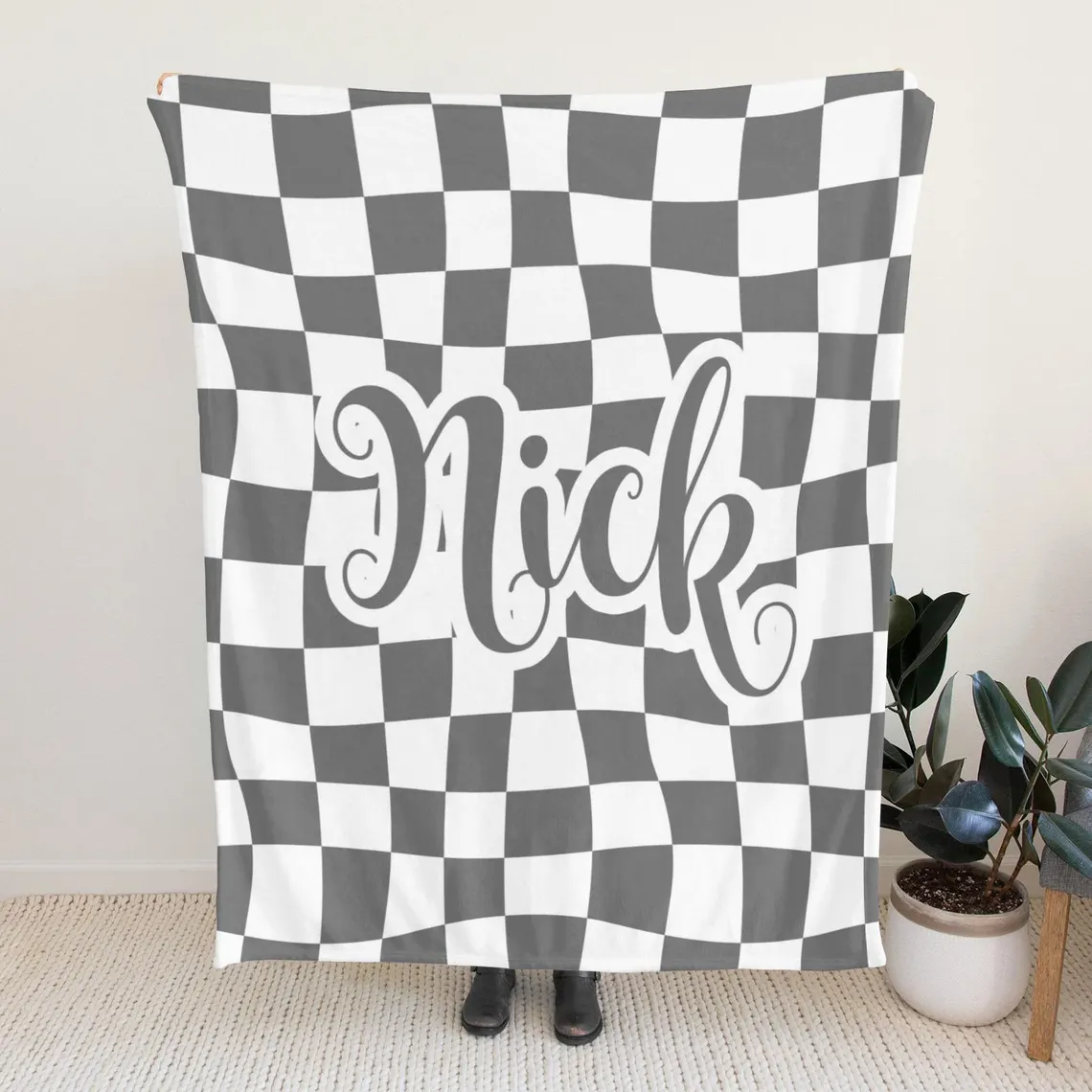 Personalized Checkerboard Blanket – Custom Name Sherpa & Flannel Throws - Image 5