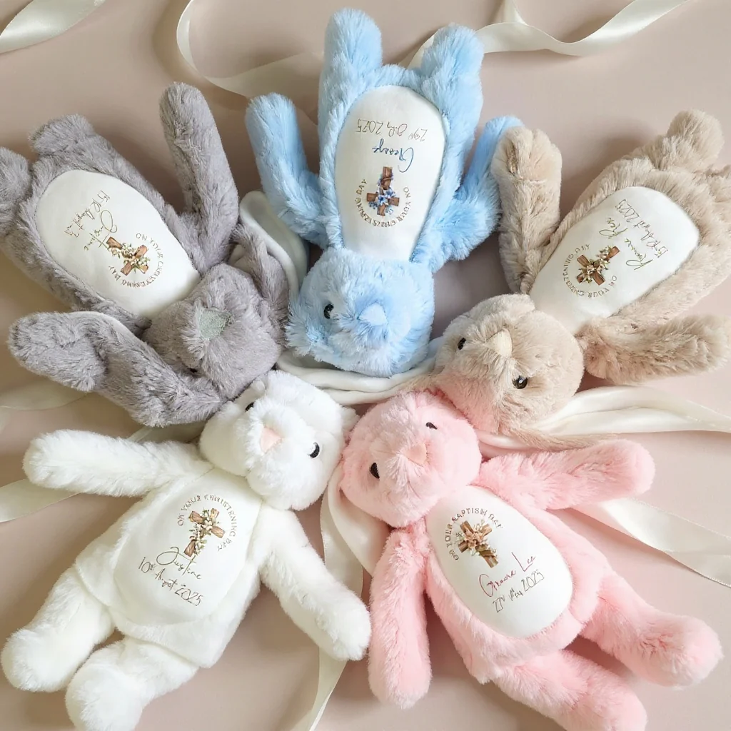 Personalized Christening Bunny Plush – Custom Name & Date Gift