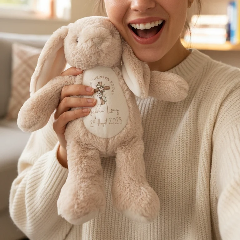 Personalized Christening Bunny Plush – Custom Name & Date Gift - Image 2