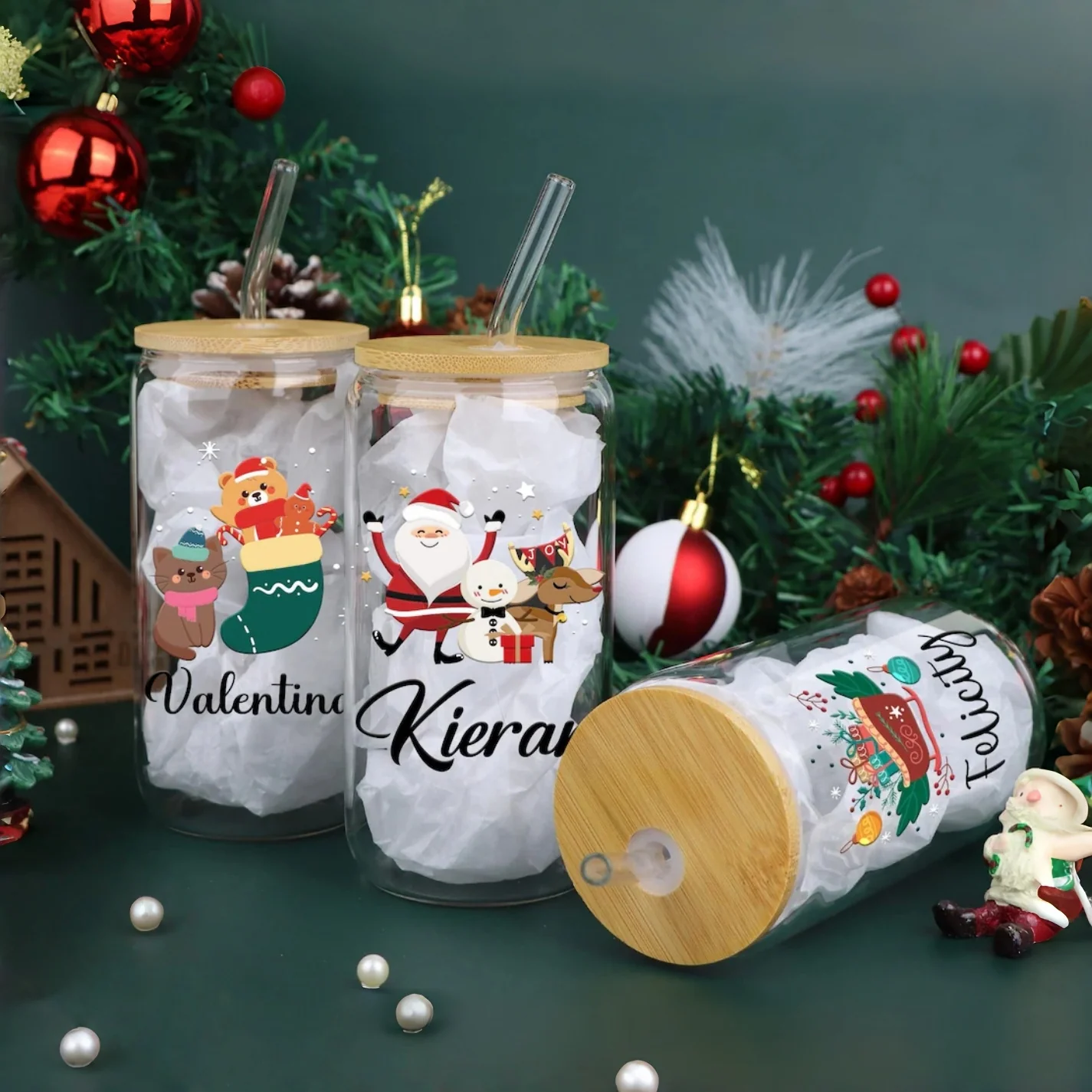 Personalized Christmas Glass Cup | 16oz Iced Coffee & Holiday Drink Mug - Image 2