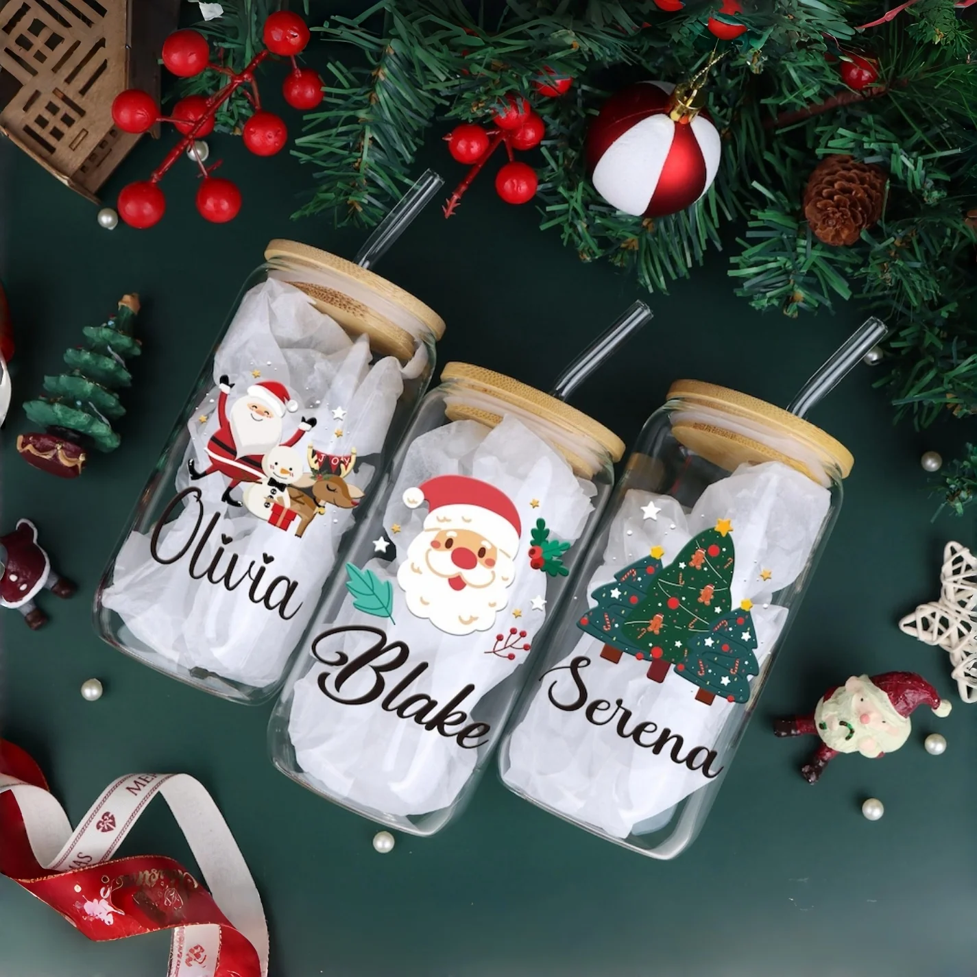 Personalized Christmas Glass Cup | 16oz Iced Coffee & Holiday Drink Mug - Image 3