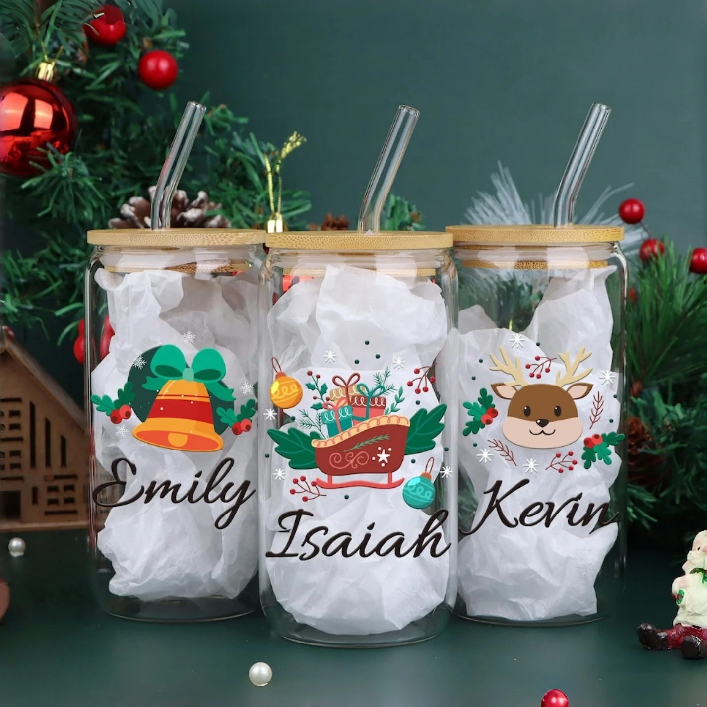 Personalized Christmas Glass Cup | 16oz Iced Coffee & Holiday Drink Mug - Image 4