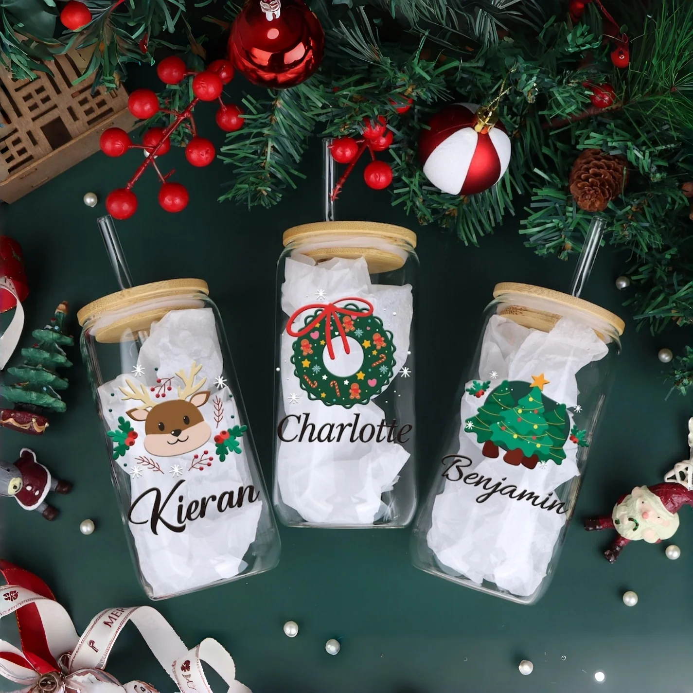 Personalized Christmas Glass Cup | 16oz Iced Coffee & Holiday Drink Mug - Image 5