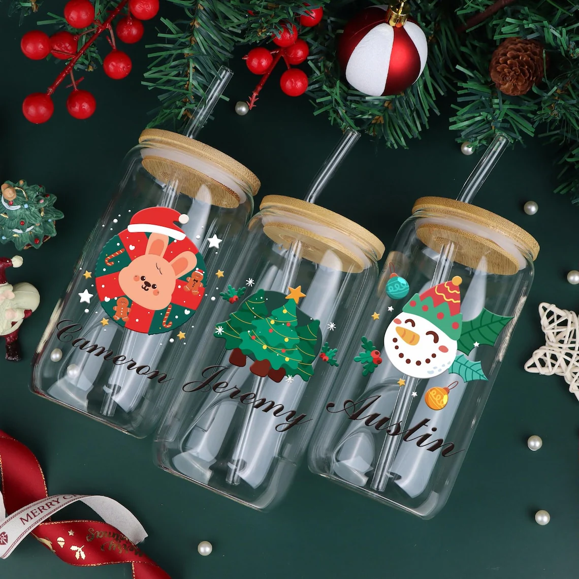 Personalized Christmas Glass Cup | 16oz Iced Coffee & Holiday Drink Mug - Image 6