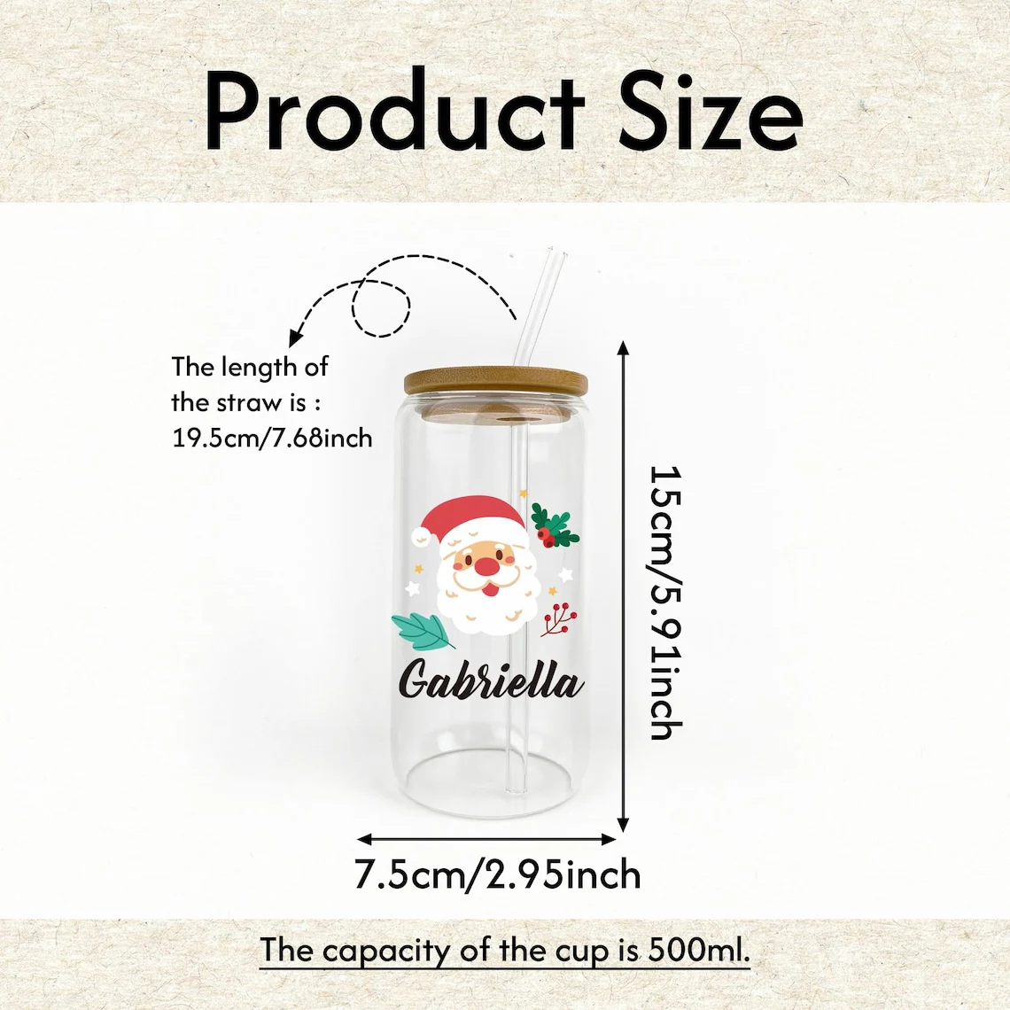 Personalized Christmas Glass Cup | 16oz Iced Coffee & Holiday Drink Mug - Image 7