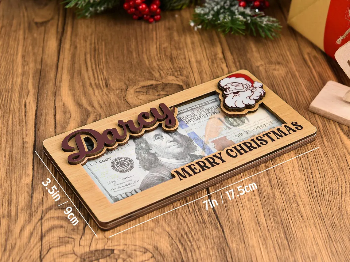 Custom Christmas Money Holder – Personalized Wooden Santa & Reindeer Gift Card Holder - Image 8