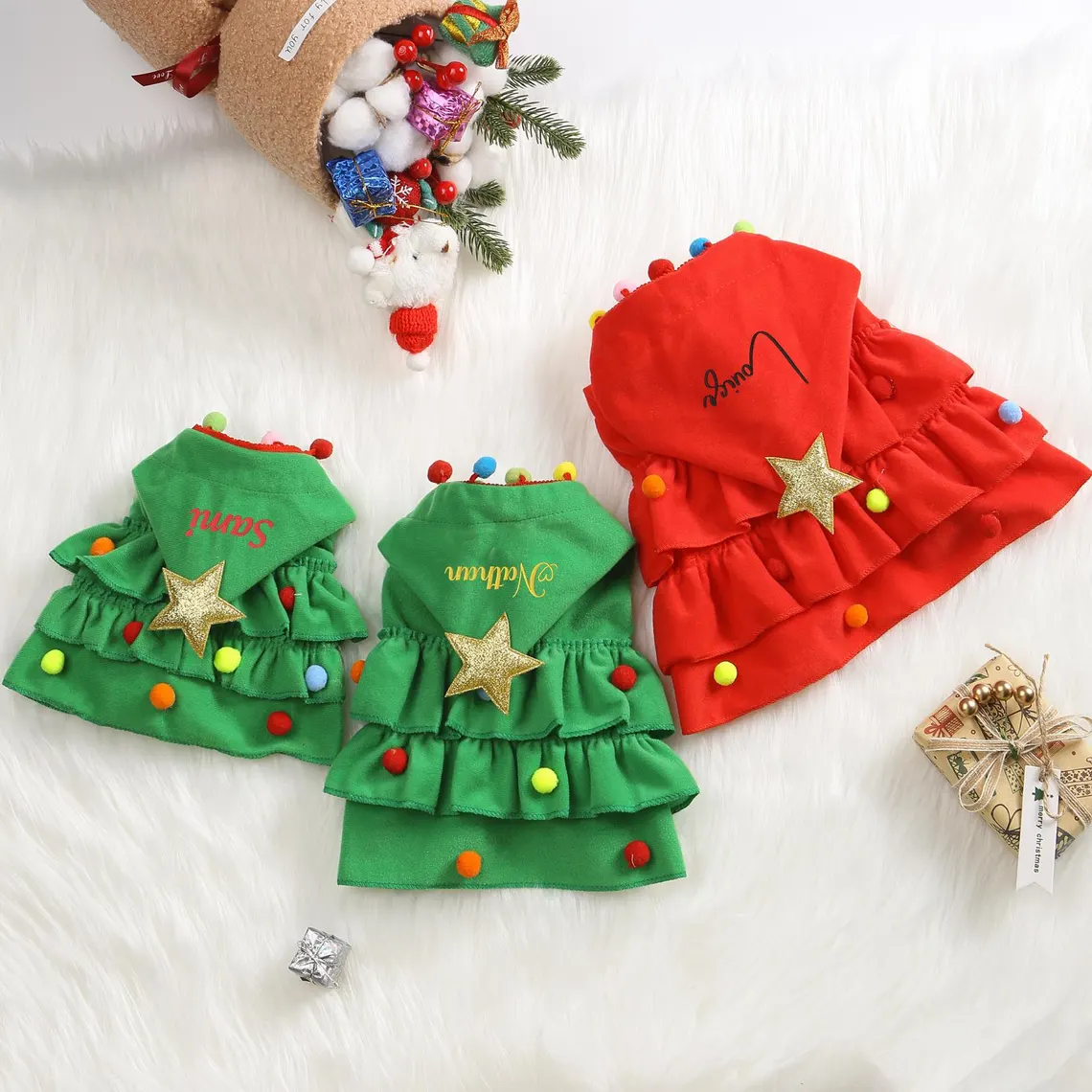 Personalized Christmas Pet Name Cape | Dog & Cat Holiday Outfit | Custom Embroidered Pet Cloak - Image 4