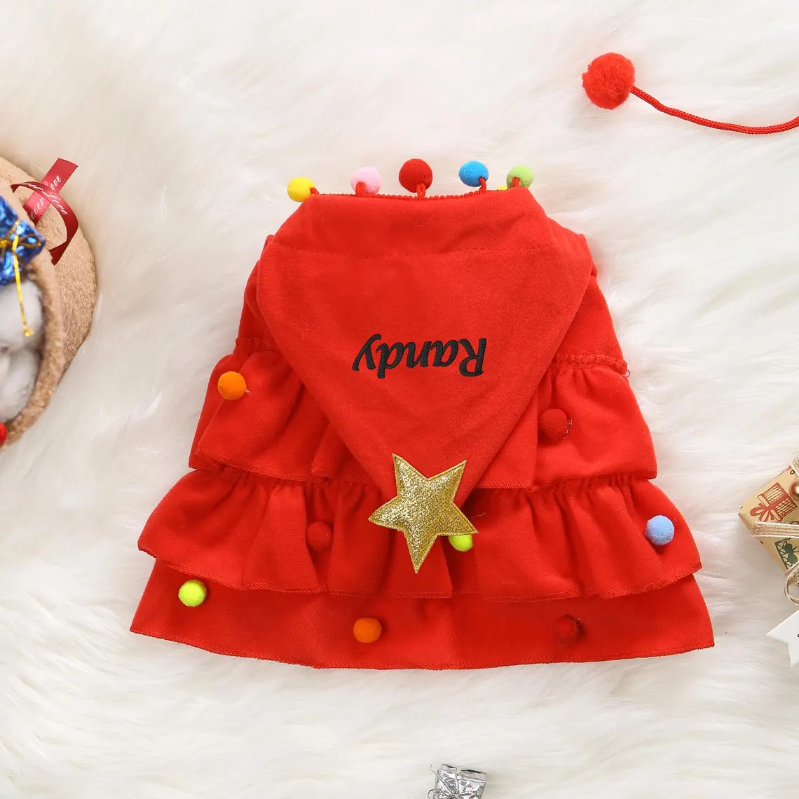 Personalized Christmas Pet Name Cape | Dog & Cat Holiday Outfit | Custom Embroidered Pet Cloak - Image 5