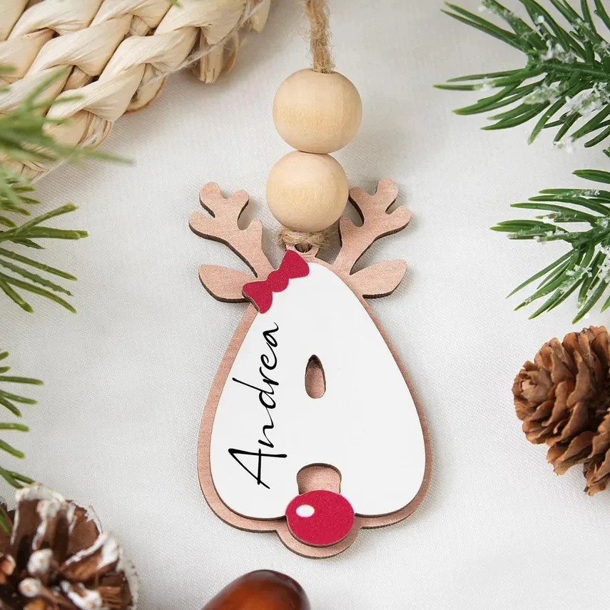 Personalized Christmas Initial Reindeer Ornaments Name Tags - Image 3