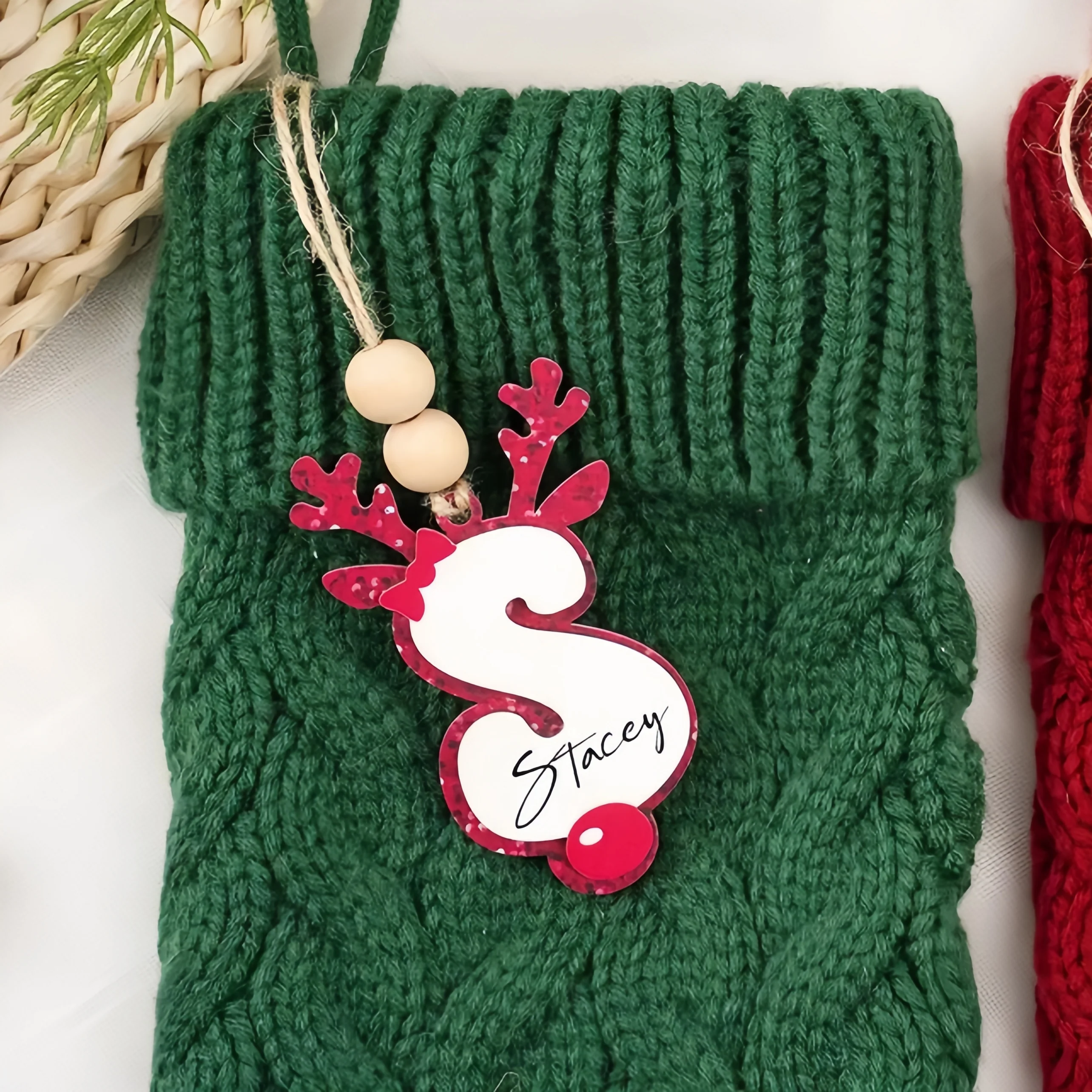 Personalized Christmas Initial Reindeer Ornaments Name Tags - Image 5