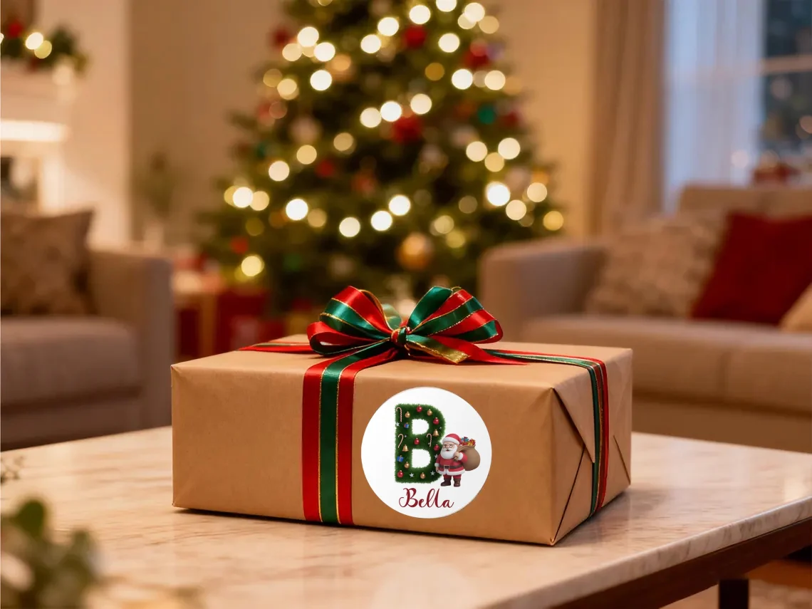 Personalized Christmas Tree Stickers – Custom Name Gift Labels - Image 2