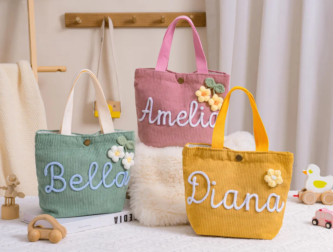 Personalized Corduroy Kids Tote Bag – Custom Name Handbag - Image 3