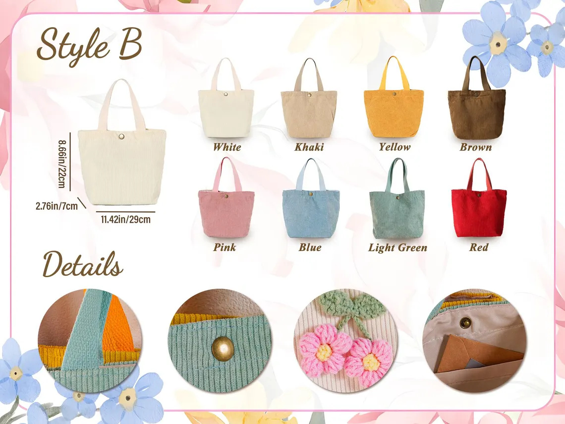 Personalized Corduroy Kids Tote Bag – Custom Name Handbag - Image 6