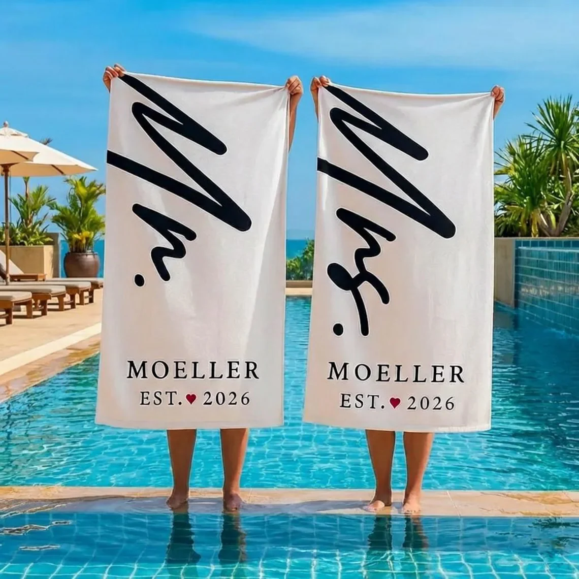 Personalized Couple Beach Towel Set – Custom Wedding Gift - Image 3