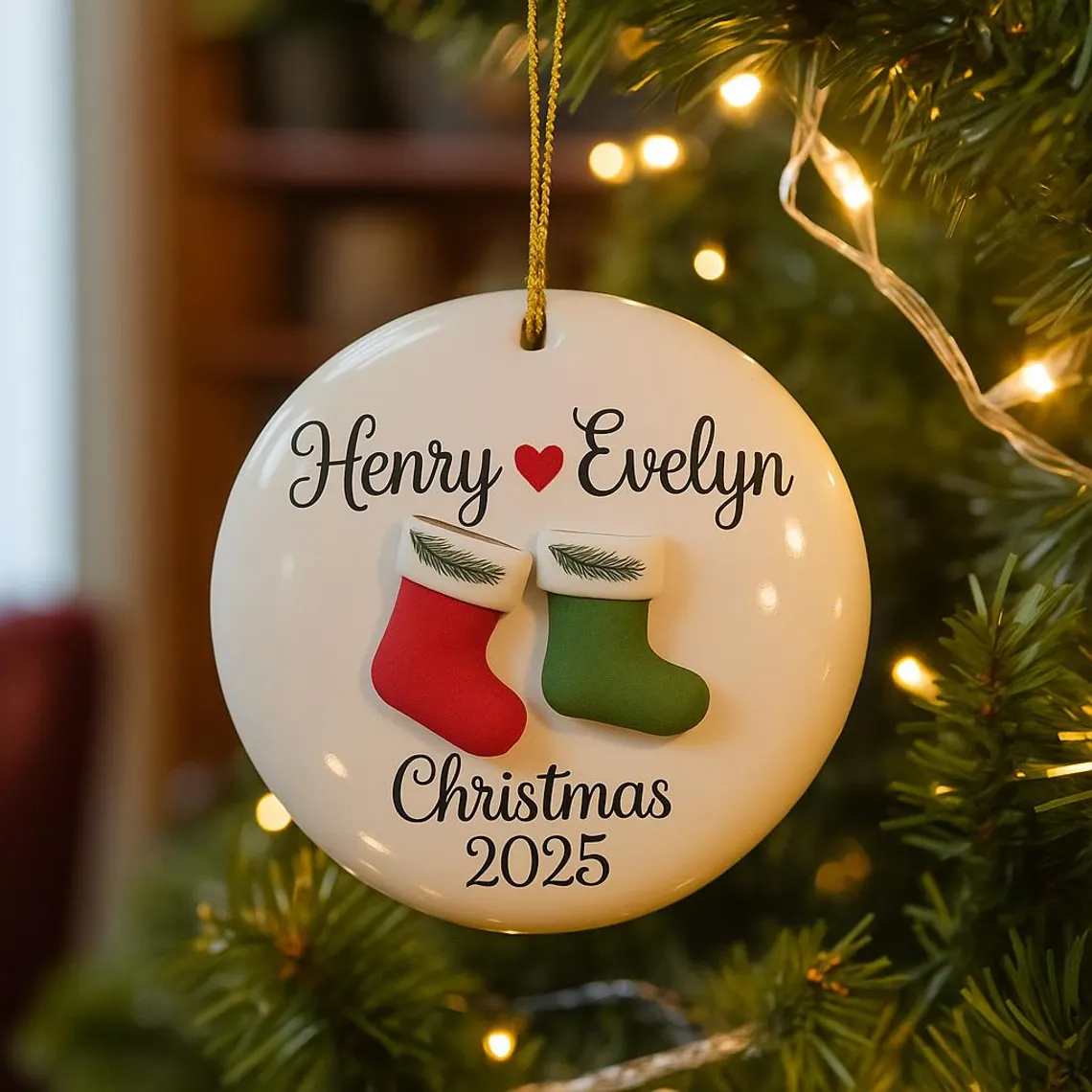 Personalized Couple Christmas Ornament 2025 | Custom Ceramic Keepsake Gift for Couples - Image 2