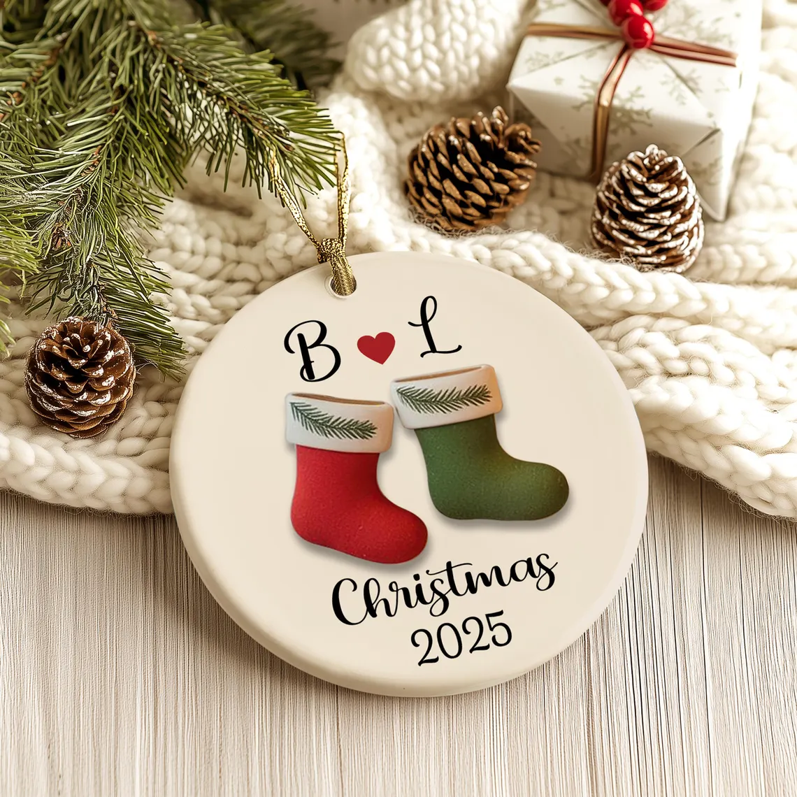 Personalized Couple Christmas Ornament 2025 | Custom Ceramic Keepsake Gift for Couples - Image 3