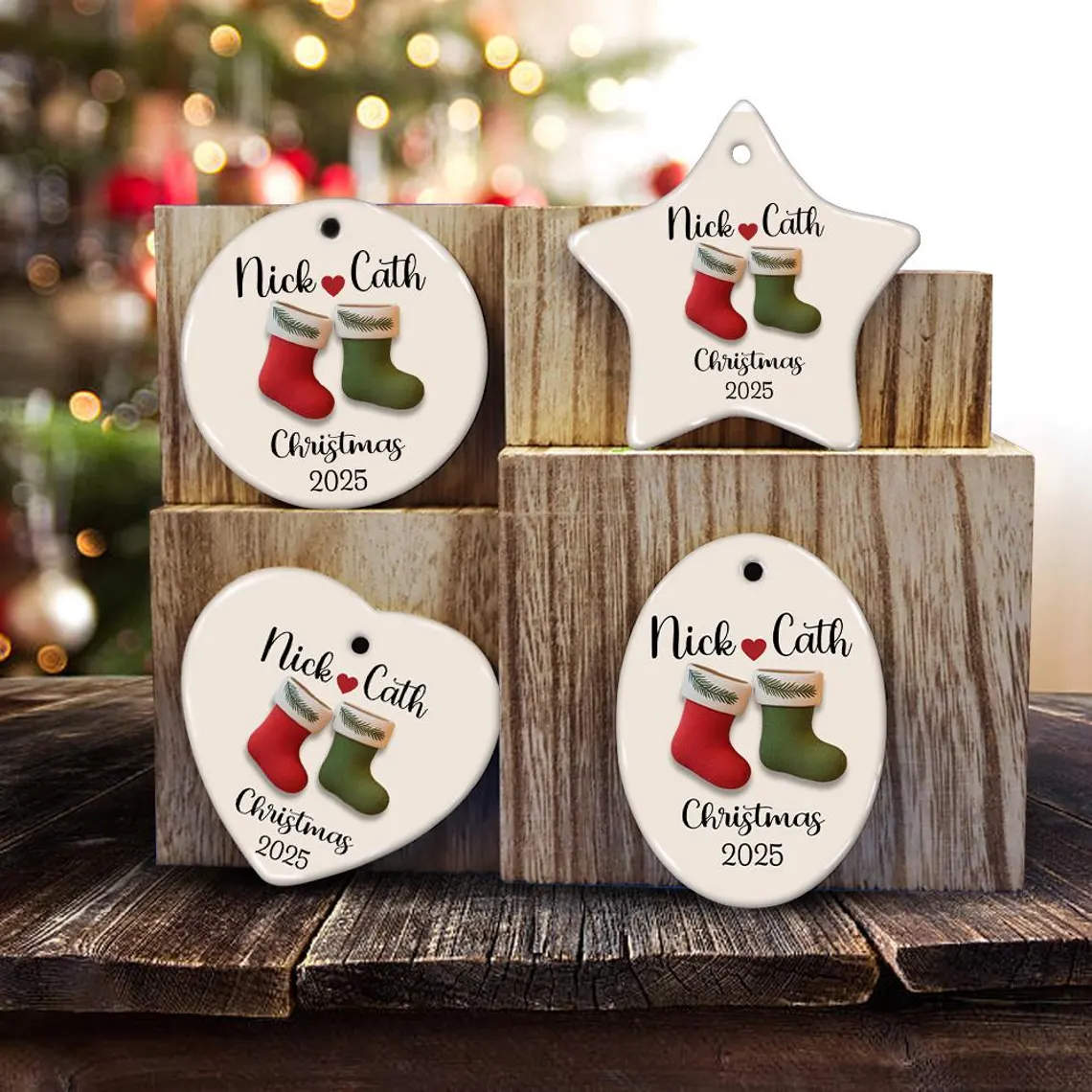 Personalized Couple Christmas Ornament 2025 | Custom Ceramic Keepsake Gift for Couples - Image 4