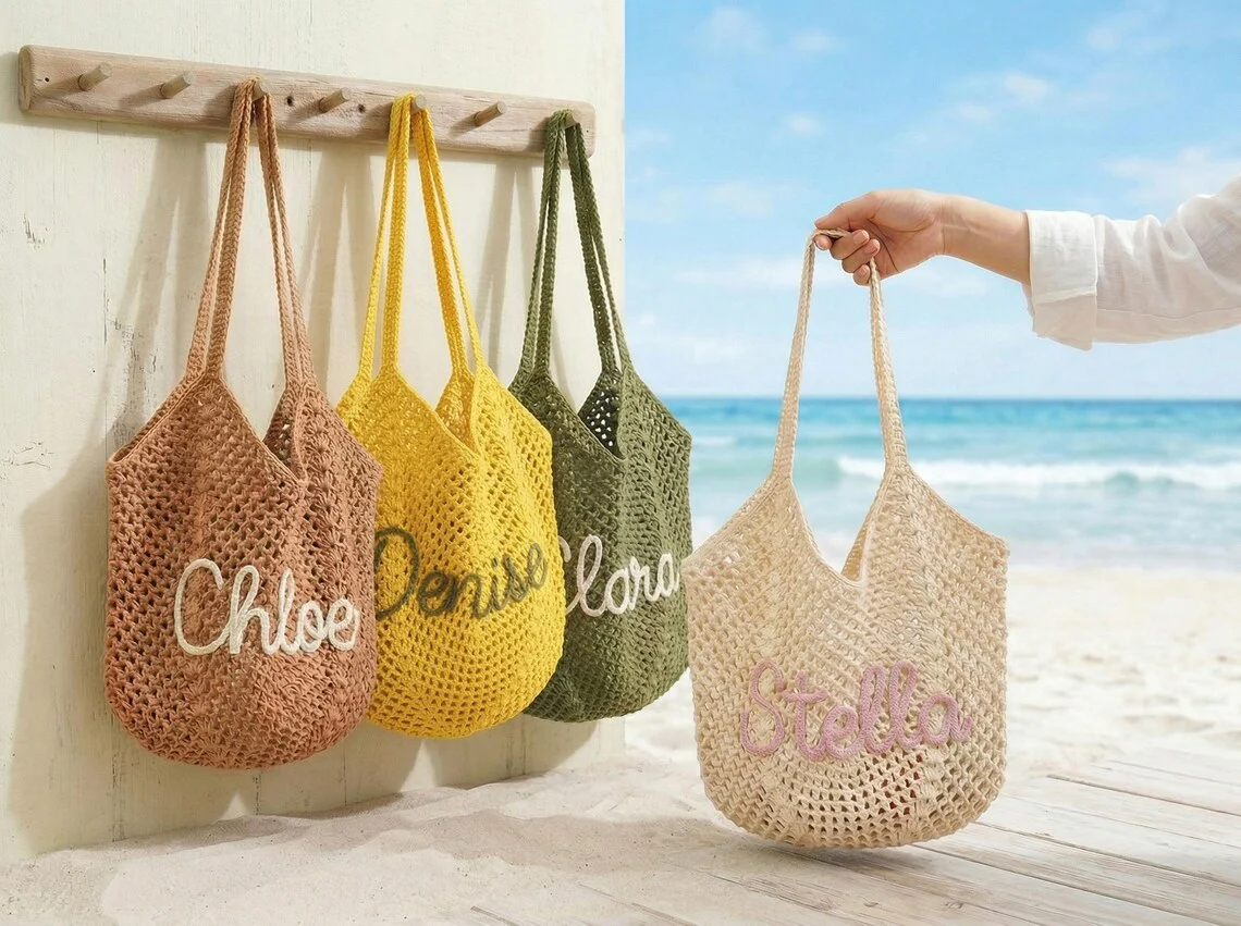 Personalized Crochet Beach Bag – Custom Summer Tote Gift - Image 3