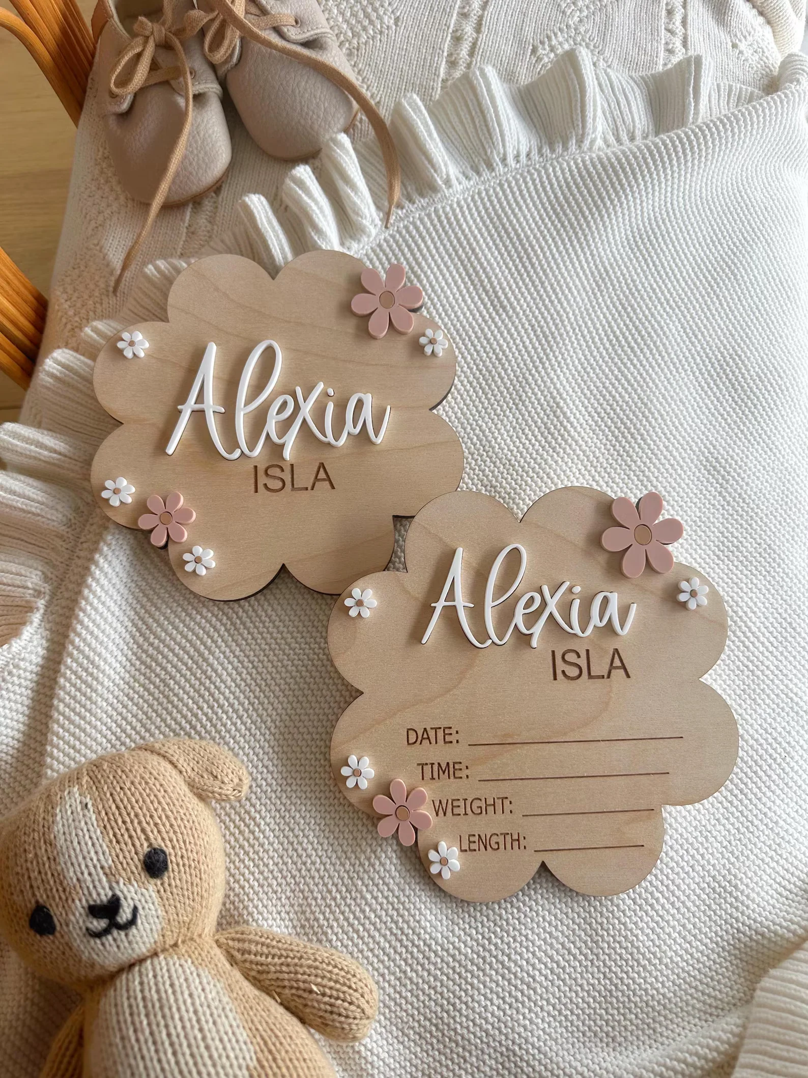 Personalized Daisy Baby Birth Sign | Wooden Name & Birth Plaque - Image 2