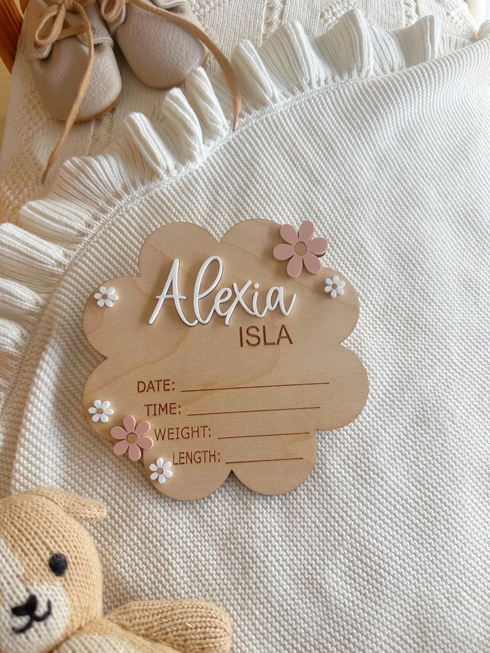 Personalized Daisy Baby Birth Sign | Wooden Name & Birth Plaque - Image 5