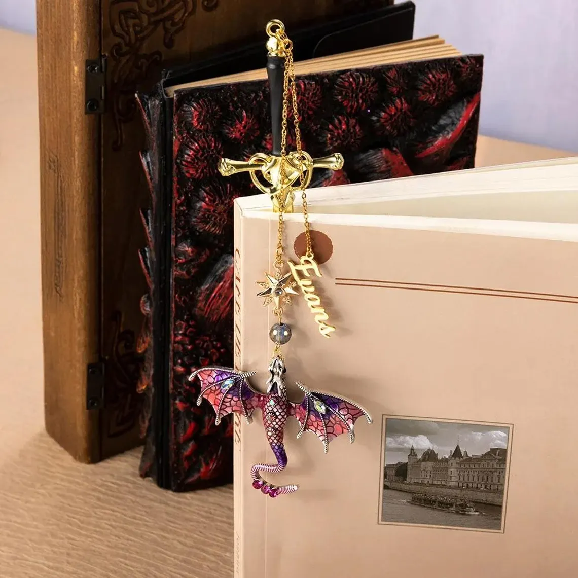 Custom Name Fantasy Dragon Bookmark | Metal Sword Design - Image 4