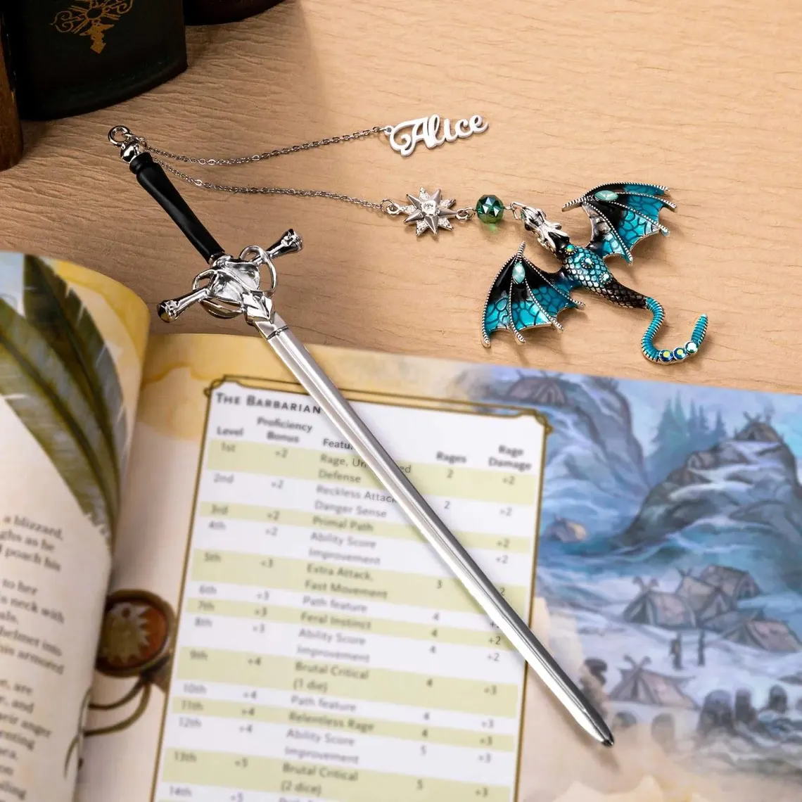 Custom Name Fantasy Dragon Bookmark | Metal Sword Design - Image 5