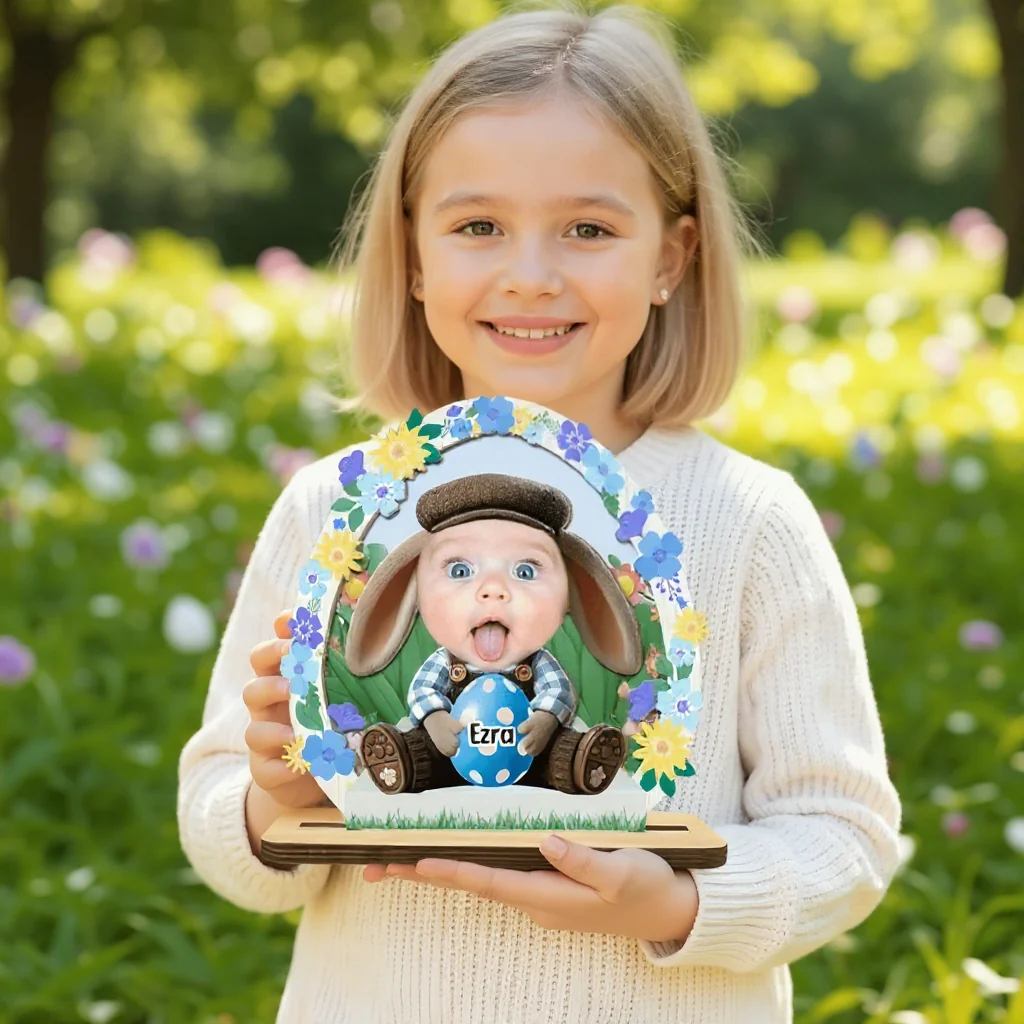 Personalized Easter Bunny Plaque for Kids with Photo Upload - Image 2