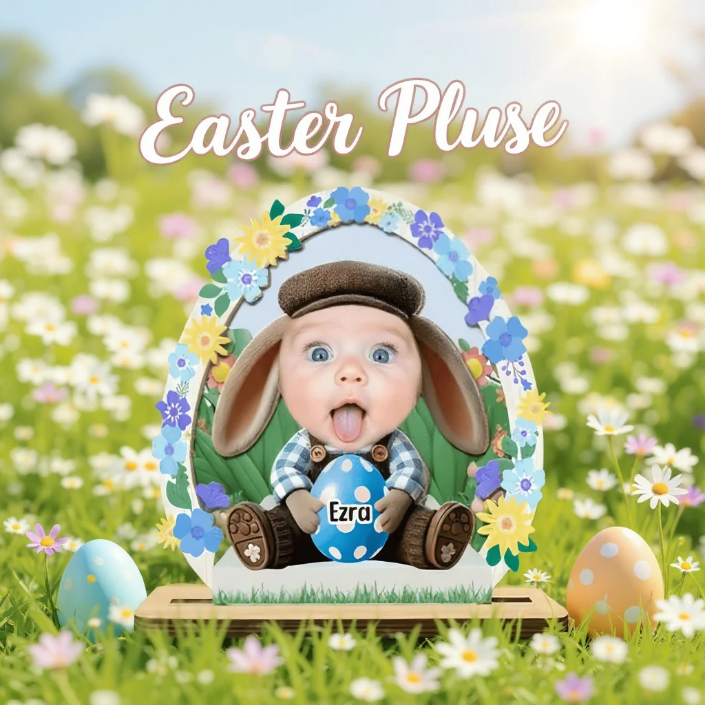 Personalized Easter Bunny Plaque for Kids with Photo Upload - Image 4