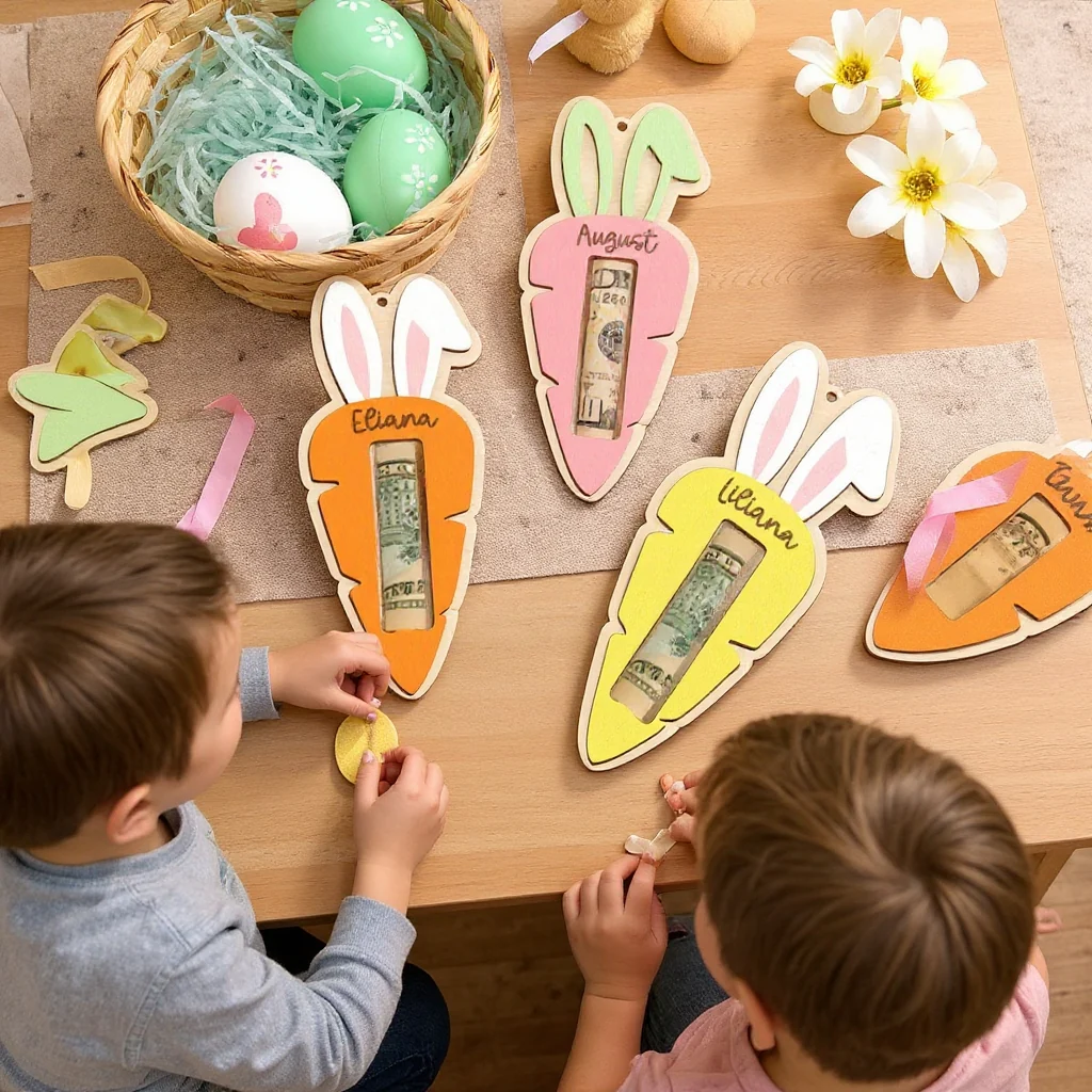 Personalized Easter Carrot Wood Money Holder Ornament - Image 5