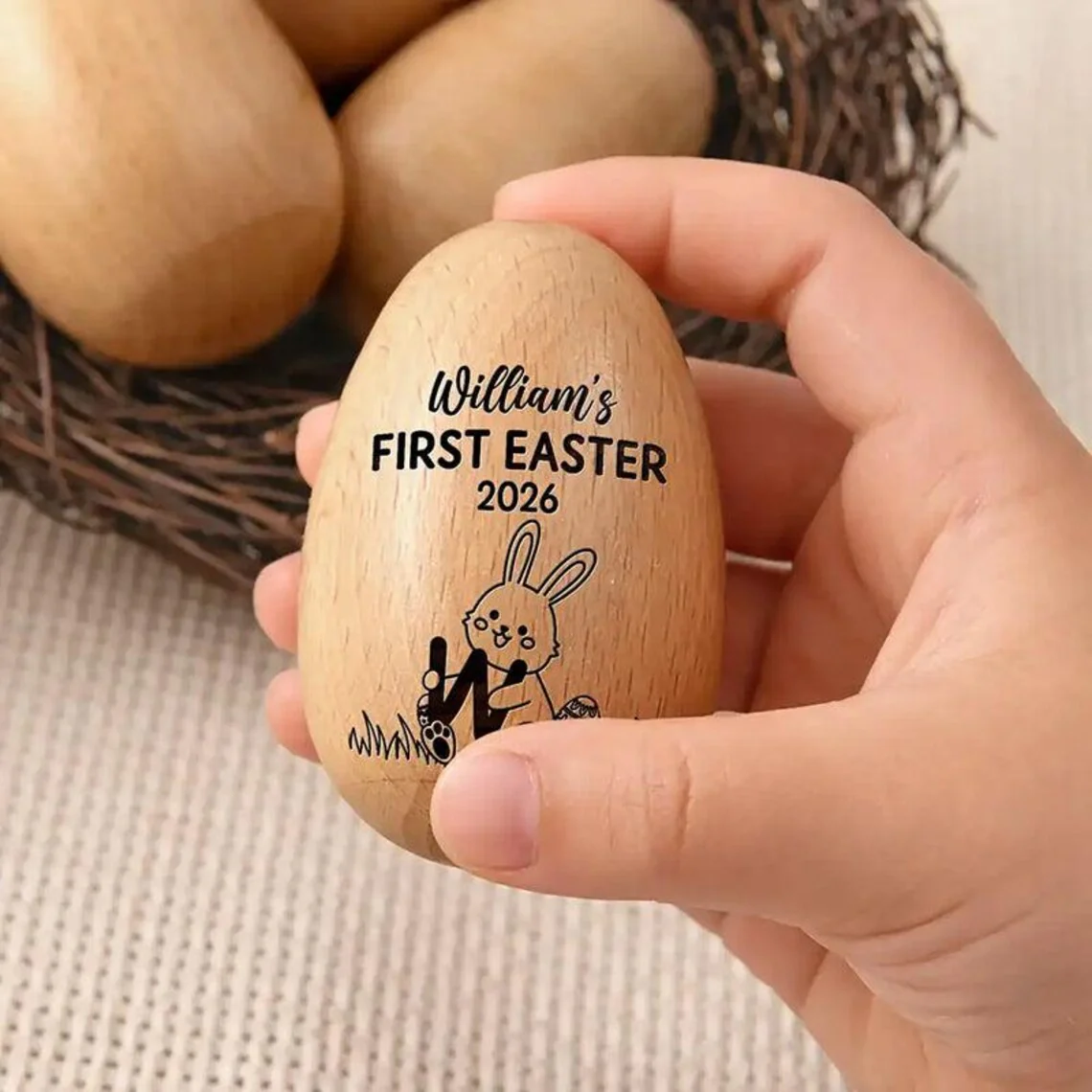 Personalized Easter Wooden Egg Shaker with Custom Year Name - Image 3